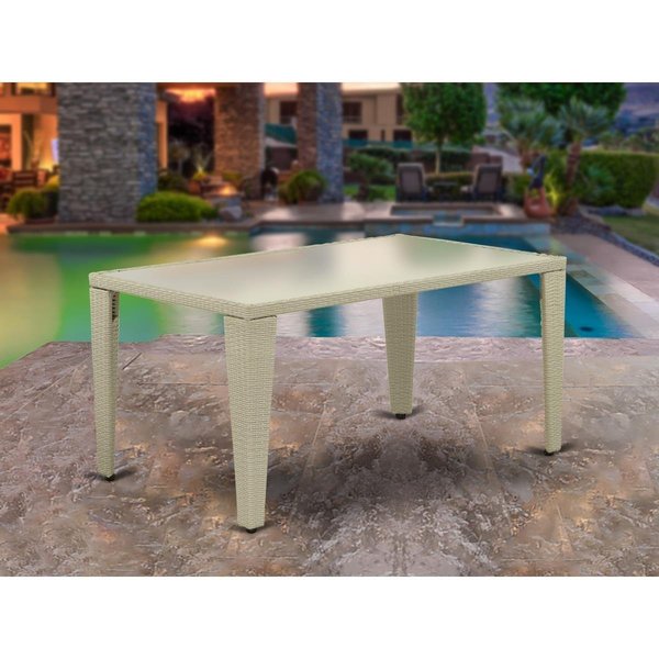 East West Furniture Gudhjem Patio Table with Glass Top, Natural Linen Wicker GULTG03